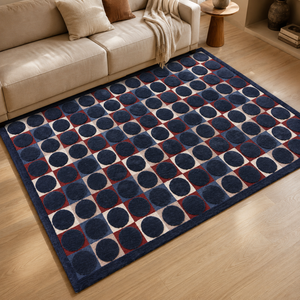<span class=keywords><strong>Tappeto</strong></span> Moderno Geometrico per Soggiorno, Colore Blu Navy, Motivo Astratto a Pois <span class=keywords><strong>Crema</strong></span>, 160x230cm, Decorazione Casa, <span class=keywords><strong>Tappeto</strong></span> Annodato a Mano - Product Image 1