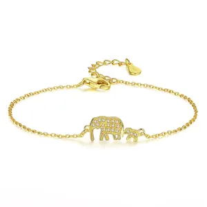 Ingrosso nuovo prodotto di alta qualità 925 gioielli a mano in argento sterling placcato oro charm cartoon elefante bracciale tennis