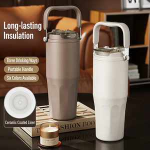 Nuevo Vaso Térmico de Acero Inoxidable 316 de Gran Capacidad, <span class=keywords><strong>Doble</strong></span> Pared, Antiderrames, Portátil, con Revestimiento Cerámico para Café, con Asa - Product Image 1