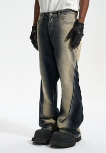 Abbigliamento da strada da <span class=keywords><strong>uomo</strong></span> con etichetta personalizzata Drop Ship Stock <span class=keywords><strong>Jeans</strong></span> svasati in Denim <span class=keywords><strong>grigio</strong></span> impilati - Product Image 3