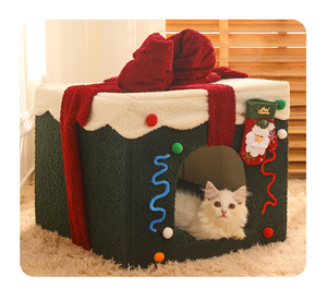 Hot Christmas Gift Box Short <b>Plush</b> Velvet Bed House Nest Comfortable Luxury Pet - Product Image 1