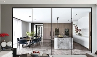 Porte coulissante rétractable en alliage d'aluminium de style français avec double vitrage trempé et moustiquaire en fibre de verre insonorisée, modèle SVIP chinois