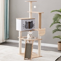 Grande tour d'escalade pour chat en bois avec cinq plateformes, griffoir en sisal intégré, facile à assembler, emballage en carton, maisonnette haute pour chat