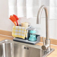 Organisateur de lavabo à poser au sol WIREKING - Conception détachable - Bac d'égouttage amovible - Antidérapant - Vert sauge avec bouteille pour liquide de nettoyage