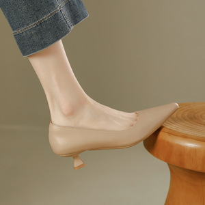 Escarpins élégants à bout pointu pour femmes, en cuir véritable, à enfiler, talons bas, toutes saisons, couleur unie, chaussures plates confortables - Product Image 3