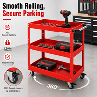 Armoire en acier robuste à 3 étagères avec 3 tiroirs, roulettes pivotantes, chariot de rangement pour garage, chariot de service pour atelier, rouge Karjoys
