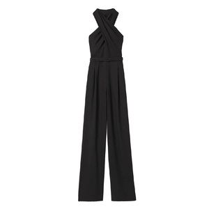 Combinaison à jambes larges à col halter croisé noire pour femmes Personnalisable Élégante Combinaison <span class=keywords><strong>de</strong></span> soirée formelle - Product Image 5