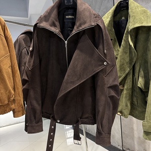Veste en Cuir Véritable pour <span class=keywords><strong>Femme</strong></span> Automne 2025, Manteau Ample en Peau de Mouton Vintage, Blouson en Daim Marron Foncé - Product Image 3