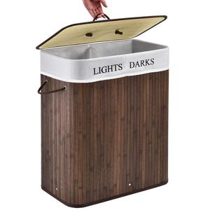 Sự lựa chọn tốt Thêm lớn màu nâu sẫm 2 phần gấp tre bán buôn lớn giặt giỏ với tre xử lý và nắp - Product Image 4