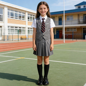 Ensemble d'uniformes scolaires confortables pour garçons et filles, avec logo personnalisé, chemise, short/jupe, cravate, badge, chaussettes, style tendance et doux - Product Image 2