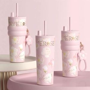 Floral Pattern 316 Stainless Steel Eco-Friendly 710ml <b>Large</b> Capacity 12hr Insulated Tumbler with Straw for Women - Product Image 1