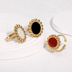 Nouvelles bagues ouvertes de luxe en acier inoxydable, étanches et inaltérables, au design tournesol unique avec effet goutte d'huile, plaqué or 18 carats, haut de gamme, faites à la <span class=keywords><strong>main</strong></span> - Product Image 1