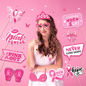 Huancai 25 pièces accessoires de cabine Photo ruban rose avec bâtons Kit d'accessoires de Selfie de fête pour les femmes fournitures de fête de sensibilisation au Cancer du sein - Product Image 6