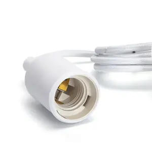 Portalmparas E27 en plastique, câble 2 x 0,75 mm, longueur 1 m, couleur blanche ; idéal pour l'éclairage dans les foyers et les bureaux. - Product Image 2
