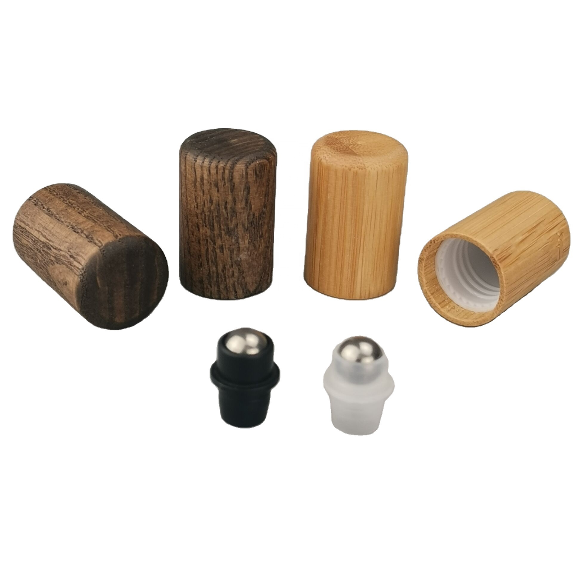 roll-on bamboo wood roller ball bottle caps round bamboo wooden cap stainless steel ball roll on bottle cap