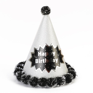 Chapeaux de fête d'anniversaire HLC personnalisés en or et noir avec pompons moelleux, accessoires pour photomaton, fournitures de fête d'anniversaire pour garçons et filles - Product Image 6