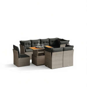 Ensemble de canapés de jardin gris 6 places en rotin, mobilier d'extérieur résistant aux intempéries, design contemporain - Product Image 1