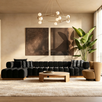 Table basse ronde design FERLY, fauteuil lounge et ensemble de canapés modulaires 5 pièces