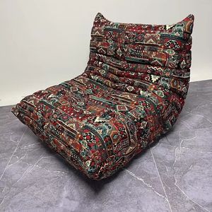 Divano Togo Bohémien in Ciniglia con Motivo Etnico Colorato, Divano da Terra Boho, Replica Togo Ondulata, Poltrona Relax 1 Posto - Product Image 3