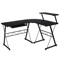 Bureau de jeu d'angle moderne en forme de L, table d'ordinateur, bureau d'angle de jeu, table avec étagère, tiroirs de clavier