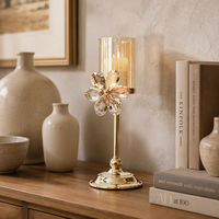 Porte-bougie en verre cristal style européen, luxe léger, pétales, électroplaqué, centre de table romantique pour dîner aux chandelles de Noël