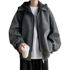 American Style Trendy Embroidered PU Leather <strong>Flight</strong> <strong>Jacket</strong> <strong>Men</strong> New Winter Loose Vintage High-End Cool Hooded Zipper Closure Coat - Product Image 3