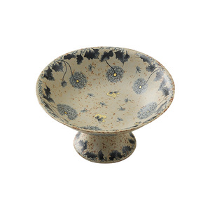 Plat à fruits haut en céramique de style rétro chinois, bol rond en poterie pour table basse de salon, service de desserts et de collations pour fêtes et occasions - Product Image 5
