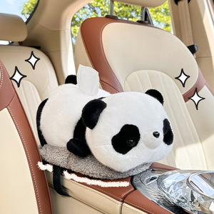 Panda Plush Car Tissue <b>Box</b> With Bamboo Charcoal Deodorizer For Car And Home Use - Product Image 2