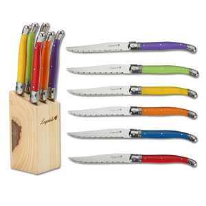 Ensemble de couteaux à steak <span class=keywords><strong>Laguiole</strong></span> 6 pièces en acier inoxydable de style design moderne avec manche en ABS à bord dentelé dans un support en bois - Product Image 2