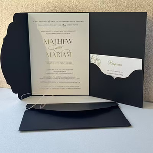 Invito Matrimoniale Personalizzato Minimalista ed Elegante, Biglietto di Auguri Nuziale Trifold in <span class=keywords><strong>Carta</strong></span> Testurizzata di Lusso con Busta Stampata - Product Image 3