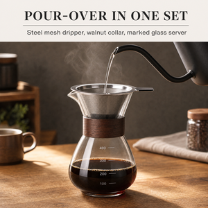 เครื่องชงกาแฟแบบกรอง แก้ว<span class=keywords><strong>กาแฟ</strong></span>ทรงสูงพร้อมปลอกไม้ ตัวกรองสแตนเลสแบบใช้ซ้ำได้ ไม่ต้องใช้กระดาษกรอง - Product Image 2