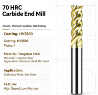 Fraise à queue en carbure 70 HRC à 4 cannelures, haute efficacité, revêtement platine, coupe tungstène, anti-vibration, outils CNC pour acier inoxydable