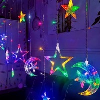 Guirnalda de Luces LED con Forma de Luna y Estrellas, Color Blanco Cálido, Personalizable, IP44 Impermeable, Decoración Navideña, Control Remoto, Funciona con Pilas