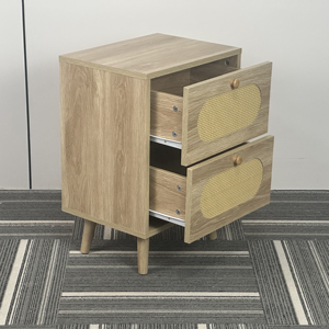 Table de chevet en rotin couleur chêne à <span class=keywords><strong>2</strong></span> tiroirs, table de chambre en bois, table d'appoint pour appartement, salon, décoration moderne pour la maison - Product Image 5
