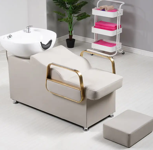 Unidad de lavado de cabello para salón de belleza con lavacabezas inclinable de cerámica y asiento ajustable - Product Image 3