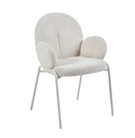 Chaise de salle à manger moderne en tissu bouclé avec accoudoirs, chaise d'appoint de luxe blanche, tabouret rembourré pour coiffeuse de chambre