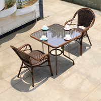 Populaire balcon 3 pièces ensemble meubles en rotin patio tables et chaises imperméables extérieur table en osier pour bistro café