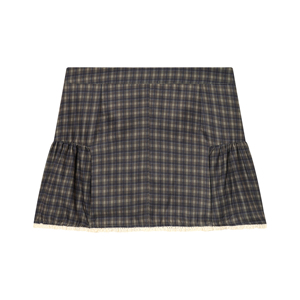 Mini-<span class=keywords><strong>jupe</strong></span> décontractée à la mode pour femmes, avec fermeture éclair, imprimé à <span class=keywords><strong>carreaux</strong></span>, bas en dentelle, couleur grise - Product Image 2