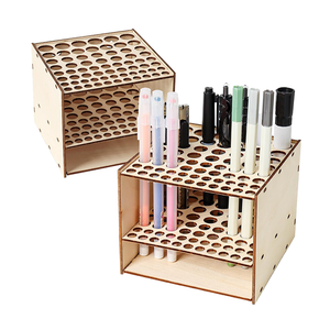 67 Holes Double Tier Standing Type Wood Paintbrush <b>Holder</b> Stand Rack Organizer for Paint Brushes Colored Pencils <b>Makeup</b> Brushes - Product Image 1