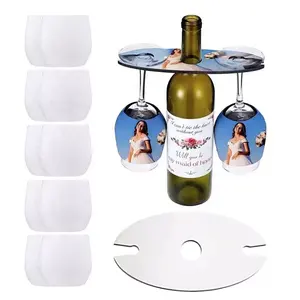 RubySub Pemegang Anggur, 3 Buah Dalam Set Sublimasi Lengan Kaca Anggur dan MDF Oval Sublimasi Pemegang Caddy