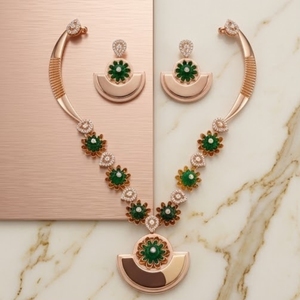 Conjunto de Collar Floral Verde con Oro Rosa Italiano de Plata 925 y Pendientes a Juego, Joyería de Diseño para Mujer - Product Image 4