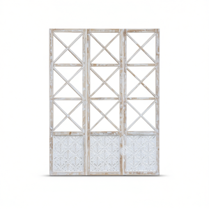Separador de Ambientes Plegable de 3 Paneles Parisloft, 55.5 x 72.8, Madera Tallada, Biombo de Privacidad Independiente para Dormitorio, Oficina en Casa, Estilo Shabby Chic - Product Image 1