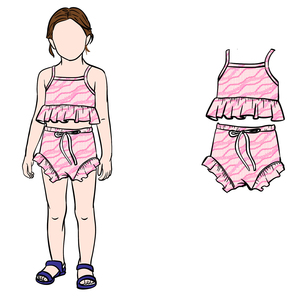 Ensemble B5 pour bébés filles, personnalisable (OEM/ODM), avec short en dentelle décontracté bio et bretelles en coton à cordon, impression personnalisée, livraison 3-7 jours - Product Image 2