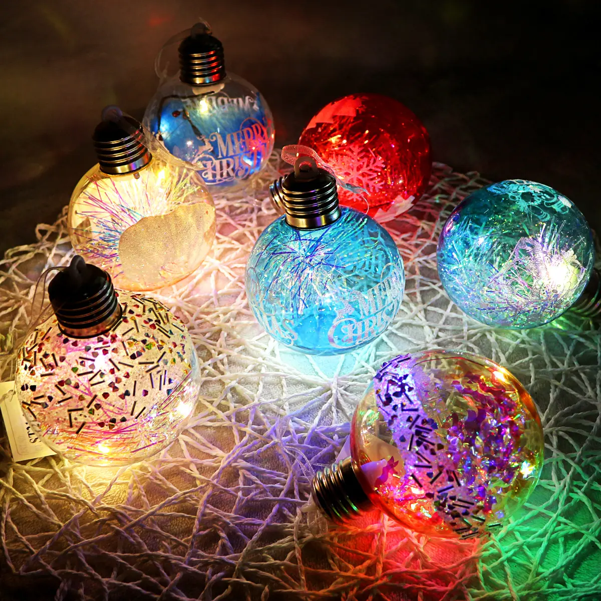 LEDクリスマスアクリルオーナメントボール透明メリークリスマスツリーLEDライトボールキラキラ