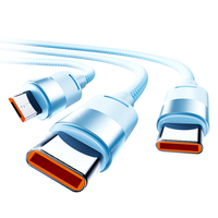 Câble de charge ultra-rapide 3-en-1 100W 1,2M, design bleu glacé, USB Type C Micro 8 broches, câble tressé pour iPhone Samsung