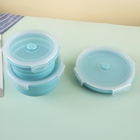 Ensemble de contenants alimentaires ronds thermiques portables pour les voyages en plein air, pique-niques, boîte à lunch pliable en silicone avec couvercle à fermeture à pression