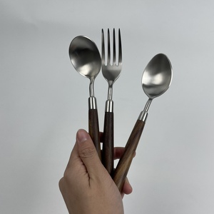 304 Stainless Steel Spoon Fork <strong>Set</strong> Walnut <strong>Handle</strong> Modern Disposable Household Western Dining Utensils for Parties <strong>Children</strong> - Product Image 1