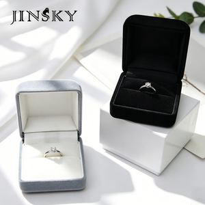 Luxury High End Jewelry <b>Box</b> Small Square Velvet Case in Black & <b>Grey</b> Blue for Ring Diamond Ring & Earrings - Product Image 3