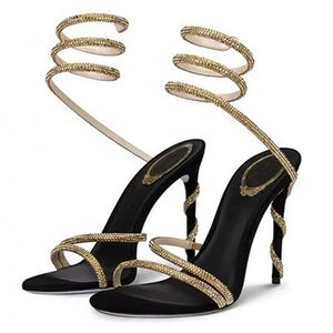 <span class=keywords><strong>BABALA</strong></span> elegante y versátil Aankle Wrap Strappy Sandalias de lujo Stiletto Gold Lace Up tacones altos con X-Strap - Product Image 1