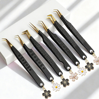 Pince à épiler fine et droite à pointe en fibre pour extensions de cils, fixation forte, marque privée, noir et or